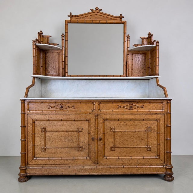 French Faux‑bamboo Birds‑Eye Maple and Marble Dressing Cabinet, 1890 For Sale - Image 13 of 13