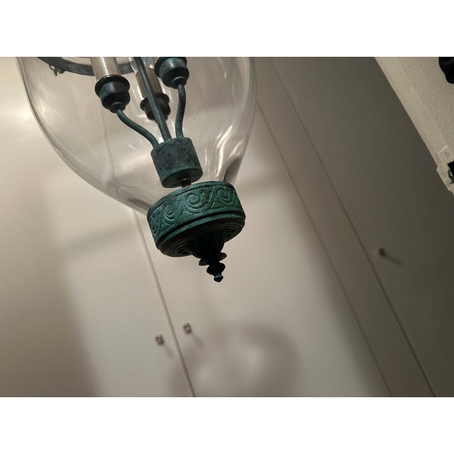 1960s 1960s Clear Glass Bell Jar Lantern With Aged Copper Chain, Post and Ring For Sale - Image 5 of 11