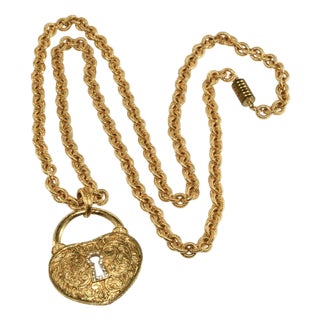 Vintage Graziano Heart Lock Necklace Gold-Plated For Sale