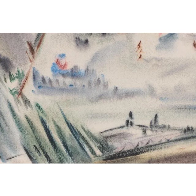 Abstract Original Vintage Signed & Dated Yngve H. Olsen Landscape Watercolor Painting For Sale - Image 3 of 5