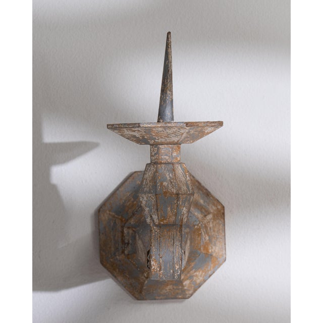 19th Century France Antique White Wood Candlestick For Sale - Image 4 of 15