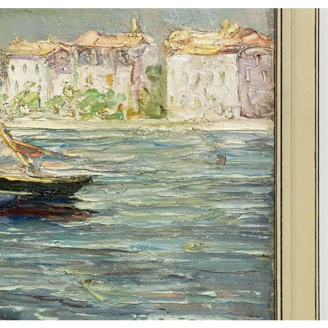 French Framed Oil Painting of Seaside Village by Maurice Barle For Sale - Image 10 of 13