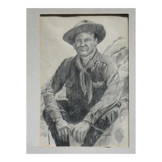 PENCIL DRAWING Western Cowboy Art Original Vintage Signed Daria Kingman For Sale