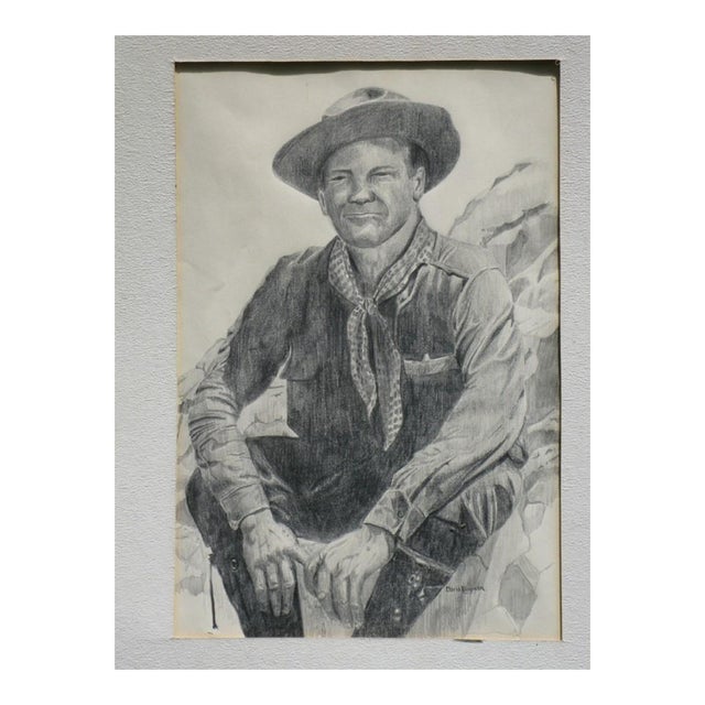 PENCIL DRAWING Western Cowboy Art Original Vintage Signed Daria Kingman For Sale