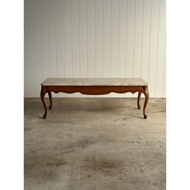 Vintage French Provincial Coffee Table With Brecciated Marble Top, C. 1950s For Sale - Image 16 of 16