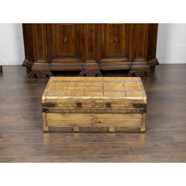 French 1930s Lavolaille Pine Trunk with Maker's Label and Monogram For Sale - Image 9 of 12