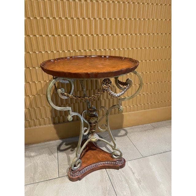 Late 20th Century French Style Mixed Metal and Scalloped Wood Top Accent Table For Sale - Image 10 of 11