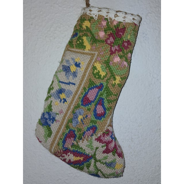 1950s Vintage Handmade Needlepoint Christmas Stocking For Sale - Image 5 of 9