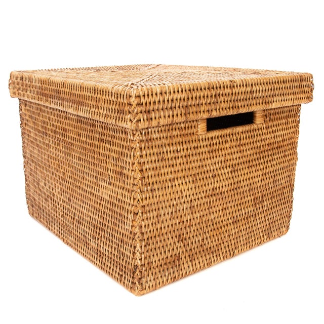 Boho Chic Artifacts Rattan Lidded Storage Box For Sale - Image 3 of 4
