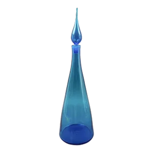 Vintage Blenko by Winslow Anderson Mid-Century Modern Blue Glass Decanter Bottle With Stopper # 920-L