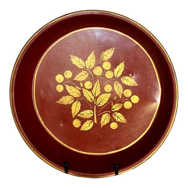 1800s Antique Toleware Tray With Yellow Handpainted Details For Sale