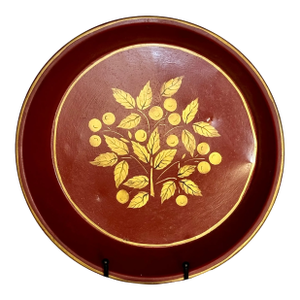 1800s Antique Toleware Tray With Yellow Handpainted Details