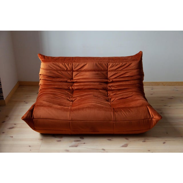 Textile Amber Togo Velvet Corner Chair, Two and Three Seater Sofas by Michel Ducaroy for Ligne Roset, 1979, Set of 3 For Sale - Image 7 of 12