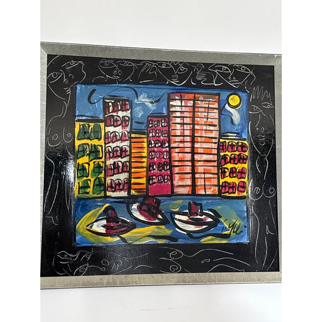 Abstract 1970s Peter Keil Skyscraper Abstract Cityscape Painting For Sale - Image 3 of 7