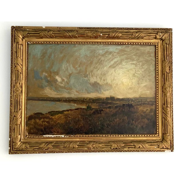 Beautiful antique landscape oil painting by known French artist Emile Rene Menard. He studied under Bourgereau and his...