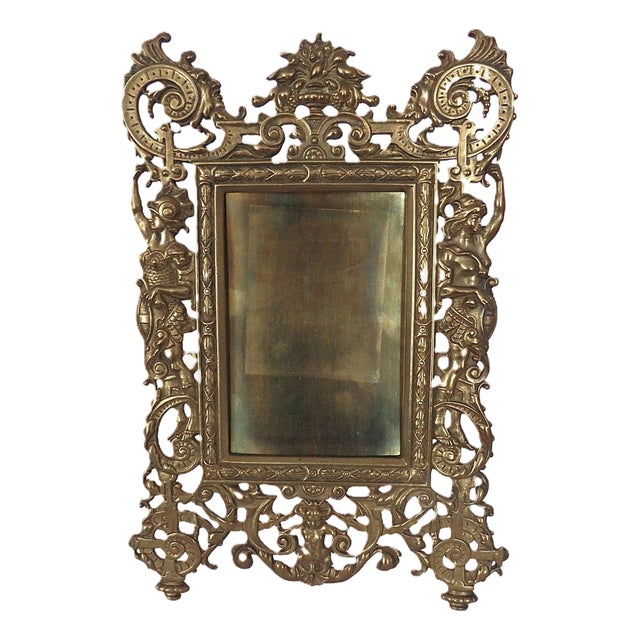 19th C. Neo-Classical Brass Photo Picture Frame Fits 5" X 3 1/2" Antique For Sale