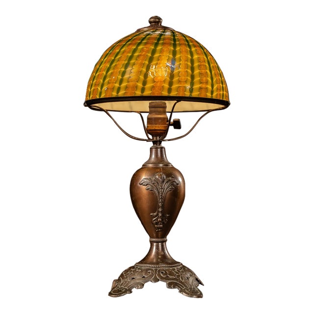 1900s Art Nouveau Edward Miller Art Nouveau Art Glass Table Lamp For Sale