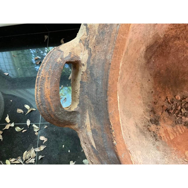 Ceramic Large Antique Terracotta Vessel With Spout & Handles For Sale - Image 7 of 9