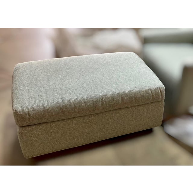 C. R. Laine Studio Ottoman 1444-17 Upholstered in a Soft, Neutral Toned Thibaut Everly Spa Blue Fabric For Sale - Image 13 of 16