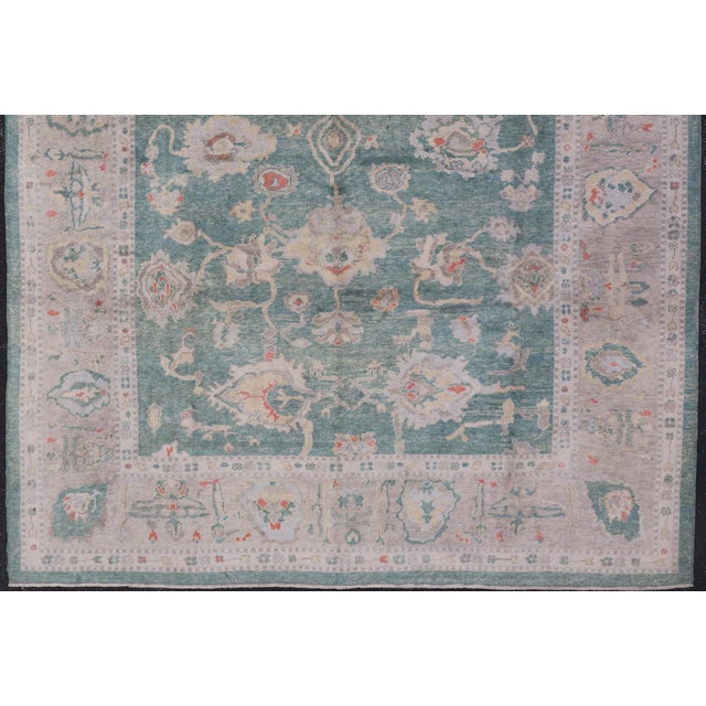 Traditional Green Color Turkish Oushak Rug by Keivan Woven Arts 10'7'' X 13'8'' For Sale - Image 3 of 18