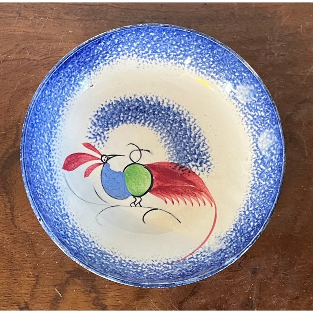 Antique 19th Century Hackwood Peafowl Blue Spatterware Saucer Dish For Sale - Image 4 of 10