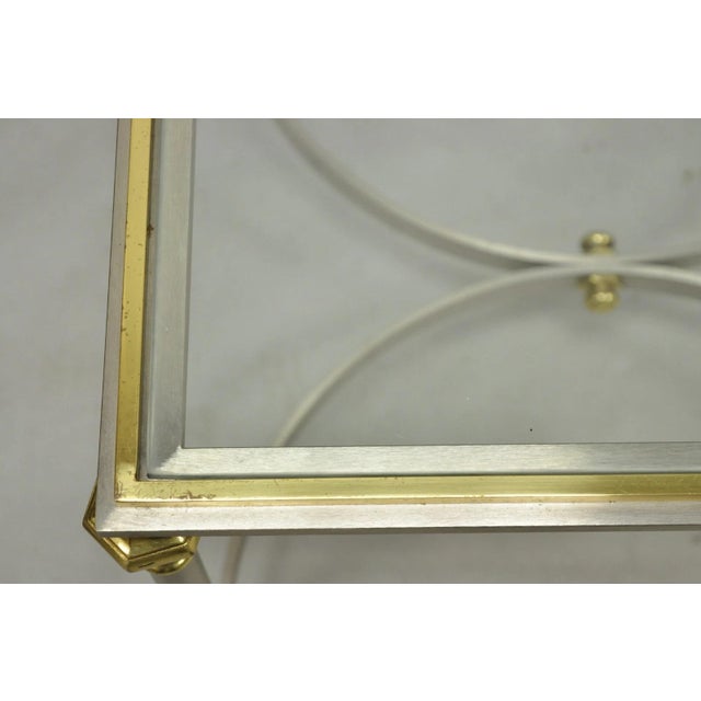 Vintage French Directoire Maison Jansen Style Steel Brass Low Square Side Table For Sale - Image 13 of 17