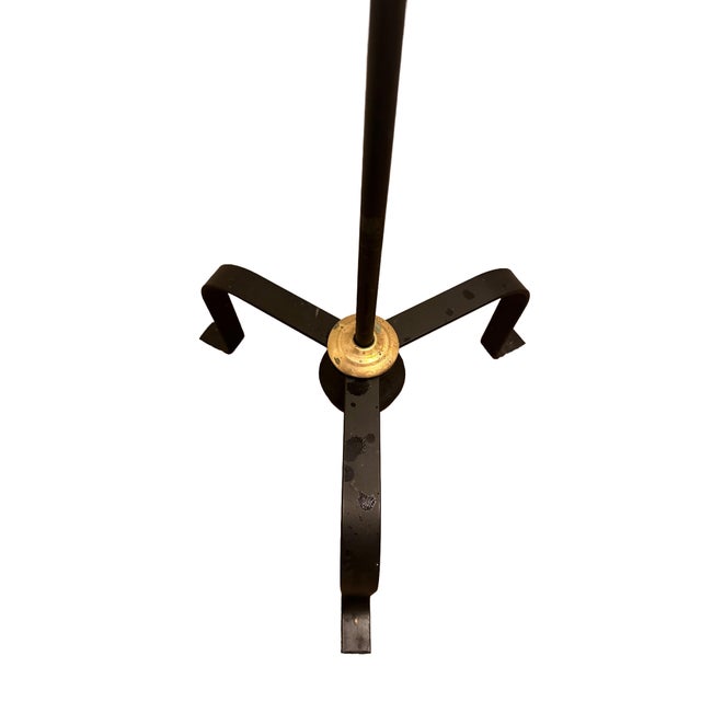 Metal Mid 20th Century Colonial Style Iron Floor Lamp With Mustard Punch Tin Shade For Sale - Image 7 of 10
