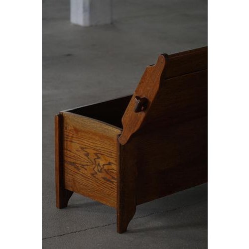 Wood Mid 20th Century Danish Modern Oak Chest with Decorative Relief Carving, 1950s For Sale - Image 7 of 18
