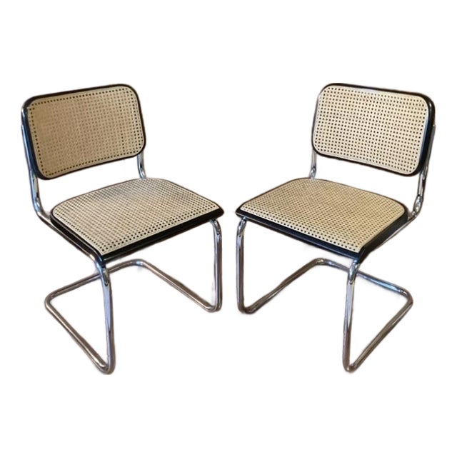 1988 Thonet Classic Breuer Side Chairs – Natural Cane, 410 Black Enamel – Pair For Sale