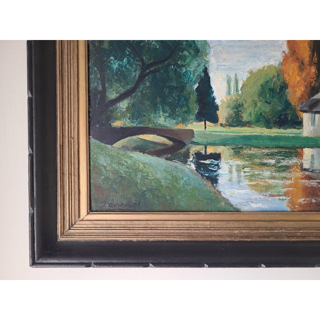 Vintage 1950s Oil Painting Rambouillet France Landscape For Sale - Image 14 of 16
