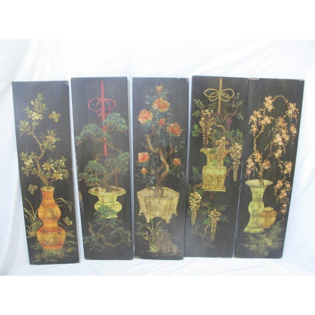 Hand Painted Decorative Chinese Floral Panels - Set of 5 For Sale - Image 10 of 10
