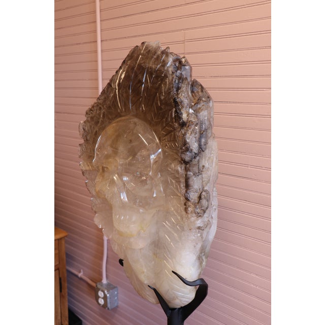 Balam: Monumental Hand-Carved Brazilian Smoky Quartz Sculpture With Natural Elestial Formation For Sale - Image 12 of 16