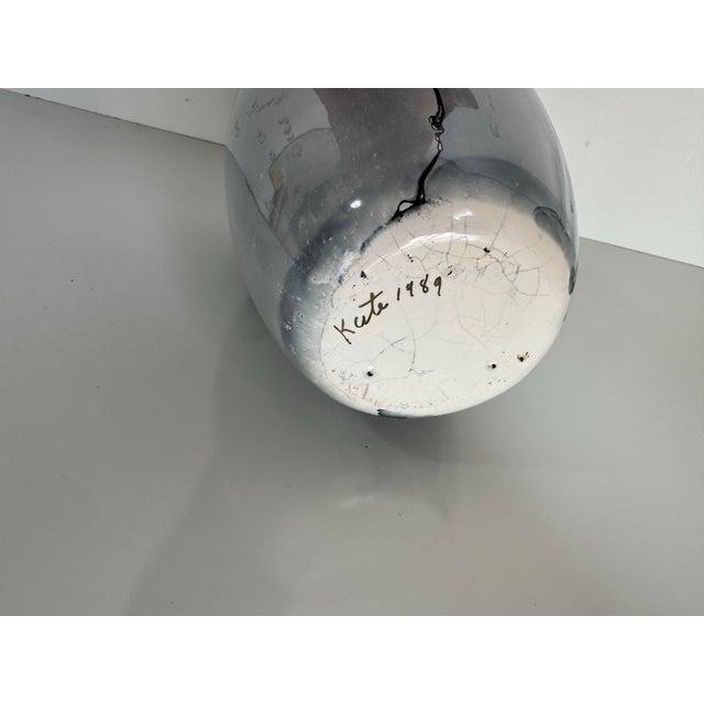 1989 Vintage Kate Abstract Drip Glaze Art Ceramic Vase For Sale - Image 10 of 10