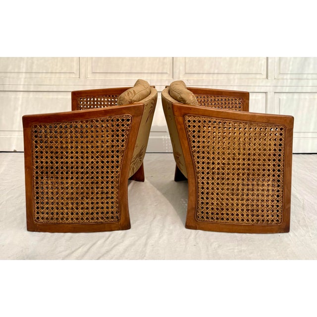 Mid 20th Century Pair of Vintage Wood and Cane Upholstered Side Chairs For Sale - Image 5 of 10