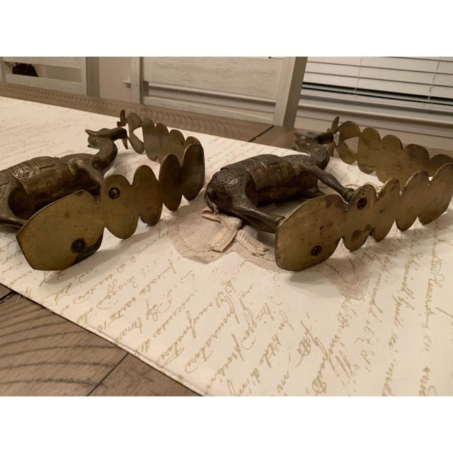 Vintage Mid-Century Brass Camel Bookends With Ornate Hieroglyphs and Symbols - a Pair For Sale - Image 11 of 12