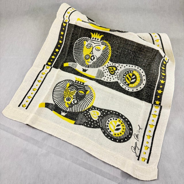 Textile Mid-Century Era Georges Briard Lion Print Silkscreened Linen Tea Towel For Sale - Image 7 of 10