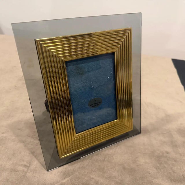 1960s Mid-Century Modern Brass and Smoked Glass Luxury Italian Picture Frame For Sale - Image 10 of 14