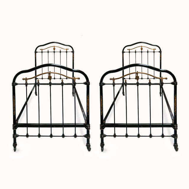 Cast Iron Single Beds in Black and Gold, 1890s, Set of 2 For Sale - Image 4 of 10