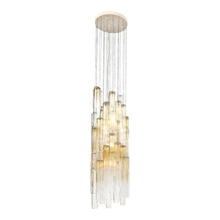 Mid-Century Large Muted Citrine Calza Glass Chandelier Signed Venini For Sale