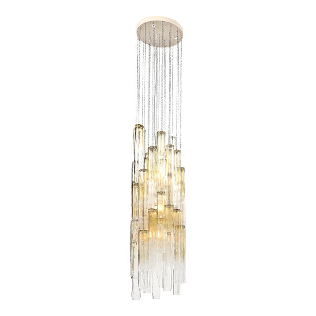 Mid-Century Large Muted Citrine Calza Glass Chandelier Signed Venini For Sale