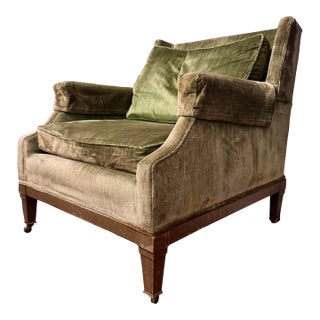 1950s Mid-Century Green Velvet Armchair For Sale