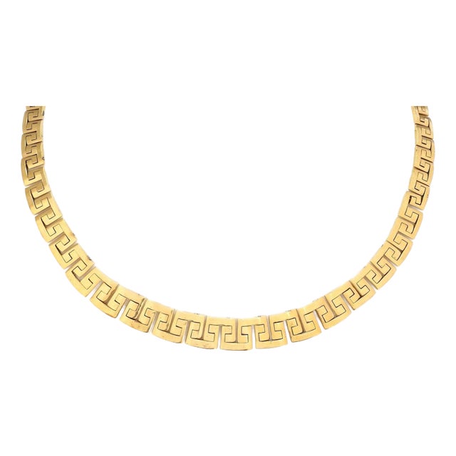 Greek Design Necklace 18k Gold Link Graduated Collar For Sale