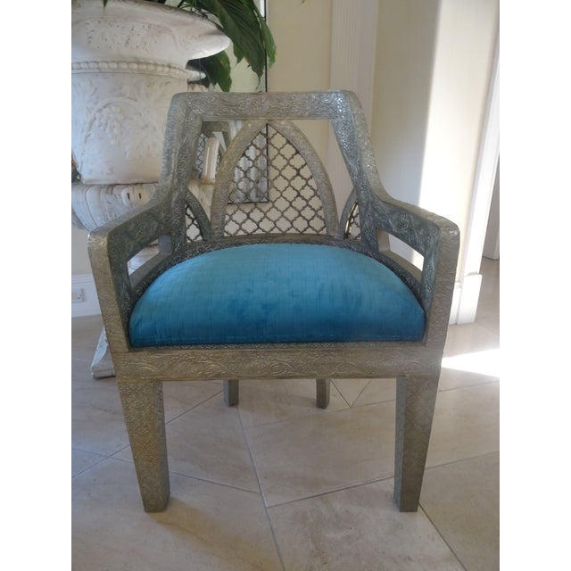 Silver Vintage Anglo-Indian Metal Clad Accent Chairs a Pair For Sale - Image 8 of 12