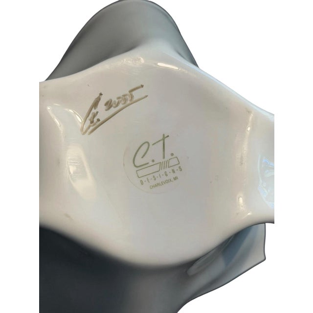 Signed Vintage Ct Designs Sculptural Ceramic Bowl & Vase Set Artist-Signed White Art Pottery Organic Modern Décor For Sale - Image 11 of 12