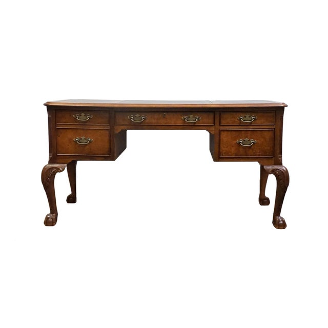 Hekman Furniture Solid Walnut Traditional Chippendale Style 58" Writing Desk W. Tooled Leather Top For Sale - Image 10 of 13
