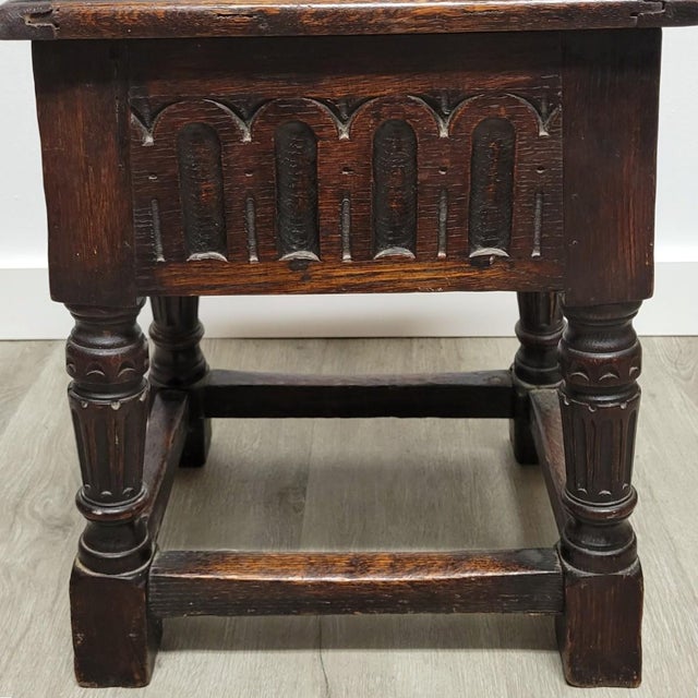 Wood English Oak Joint Stool in 17th-Century Gothic Style, Late 19th C For Sale - Image 7 of 9
