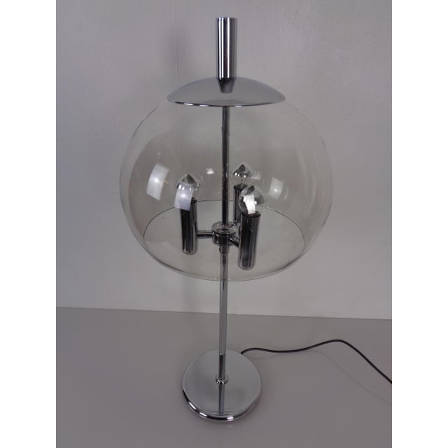 Glass and Chrome-Plated Ball Table Lamp, Italy, 1960s For Sale - Image 3 of 16