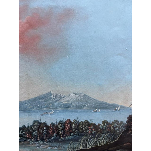 Pair 18th or 19th Century Italian Grand Tour Gouaches Of Vesuvius, Bay of Naples For Sale - Image 9 of 12