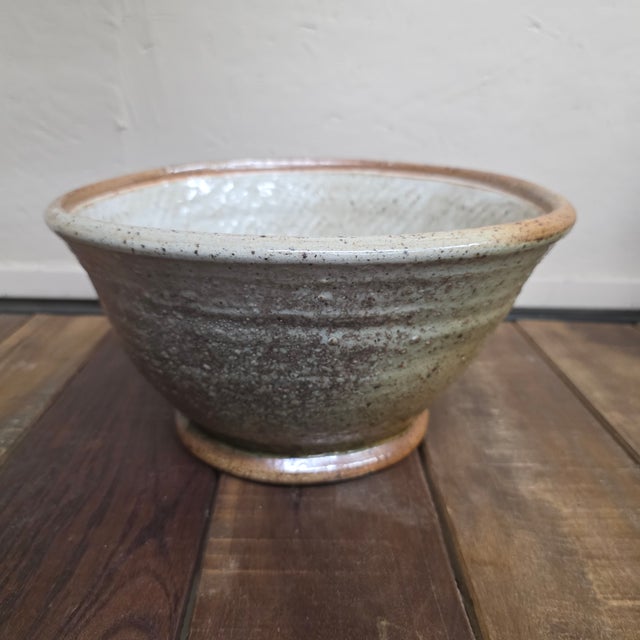 Burgundy Vintage Studio Pottery Bowl, Signed Large Stoneware, Organic Modern Centerpiece For Sale - Image 8 of 15