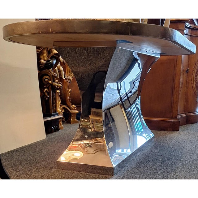 1970s 1970s Karl Springer Style Imperial Brown Art Granite and Chrome Base Dining Table For Sale - Image 5 of 11